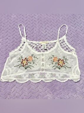 Miroh White Embroidered Crochet Lace Camisole Bralette
